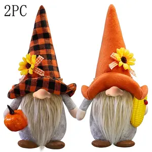 2-Pack Thanksgiving Harvest Festival Decorations, Sunflower Couple Plush Rudolph Dwarf Solar Flower Ornament, Holiday Decorations