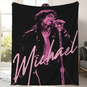 Michael Jackson Rock-and-Roll Portrait Blanket - 1Pc, Intricate Musician Design, Bold Pink Lettering on Black, Durable Fabric, Versatile Textile for Music Fans, Holiday Gifting, Outdoor Camping