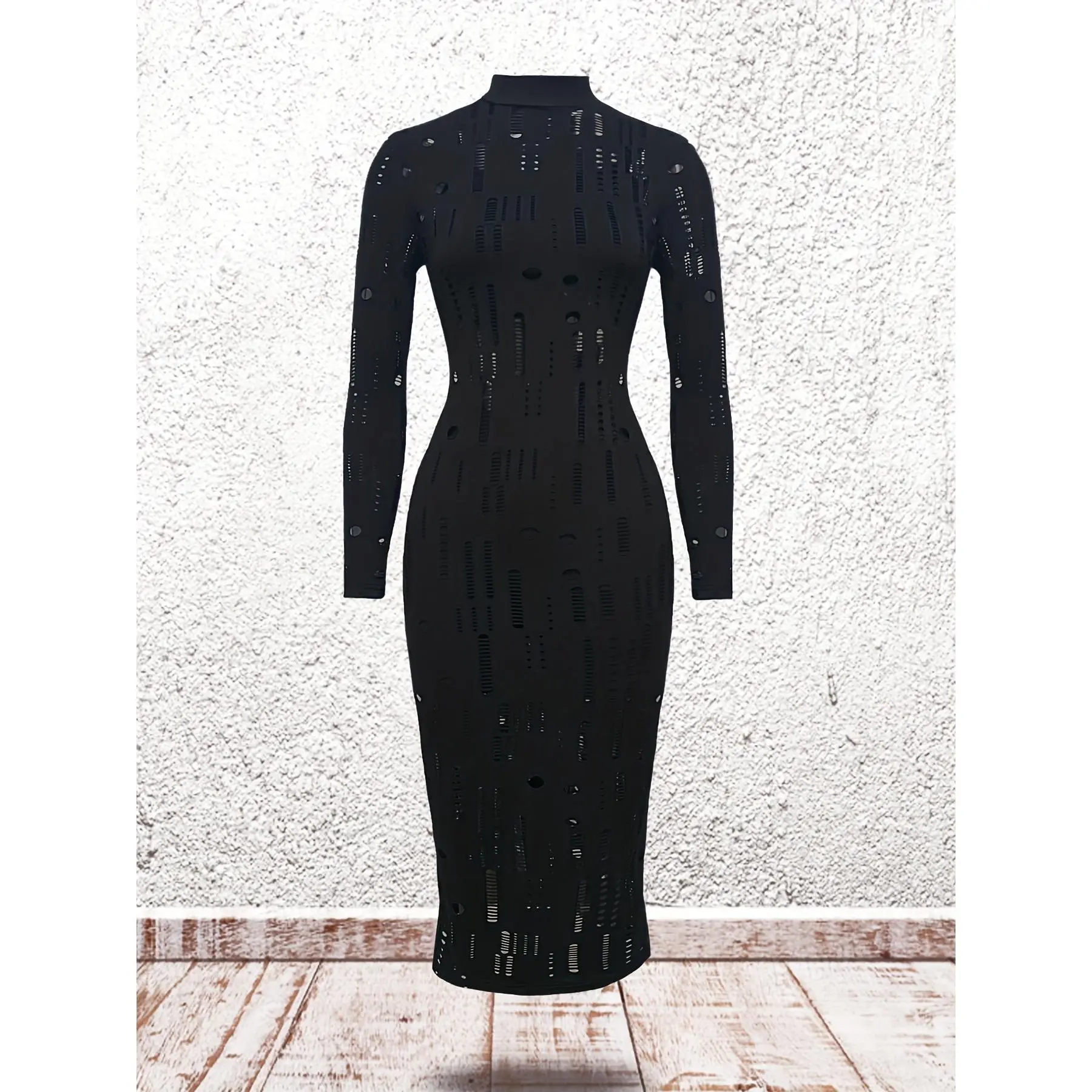 Solid Mock Neck Cut Out Dress, Sexy Long Sleeve Dress For Spring & Summer,  Women's Clothing - TikTok Shop