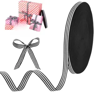 50 Yards Black and White Striped Ribbon, Grosgrain Ribbon 3/8 Inch Wide, Polyester Fabric Gift Wrapping Ribbons for Halloween, Christmas, Wedding, Wreaths, Bows, DIY Crafts, Birthday Decor