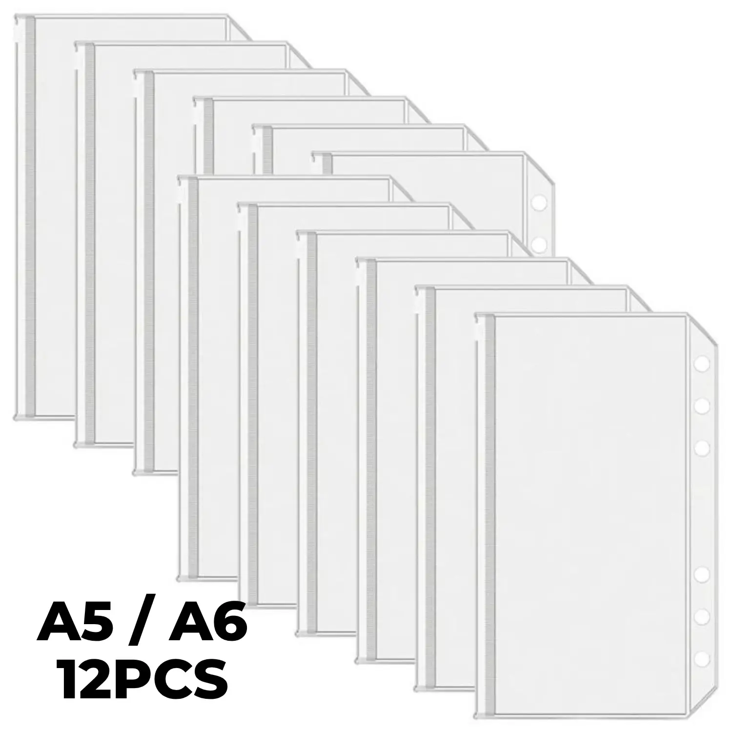 12 Transparent PVC Zipper Pouches Set for Binders, A5/a6 Size 6-Hole, Office/school Supplies, Office Stationery Supplies, Office Accessories, Savings Plan, Money Saving Tips