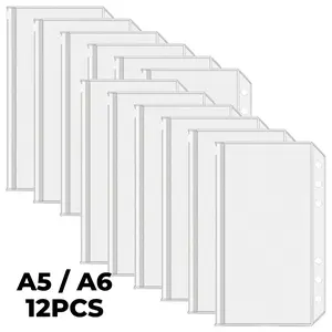 12 Transparent PVC Zipper Pouches Set for Binders, A5/a6 Size 6-Hole, Office/school Supplies, Office Stationery Supplies, Savings Plan, Money Saving Tips