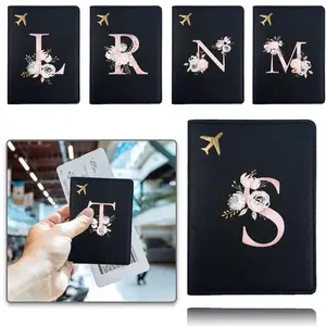 Minimalist PU Leather Passport Holder, 1 Count Letter Pattern Travel Wallet, Travel Document Holder, Water-resistant Durable Case for Air Ticket Vaccine Card