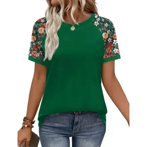 Women's Color Block T-Shirt, Casual Short Sleeve Seamless Top with Raglan Sleeves in a Comfortable Rayon Blend, Colorful Style