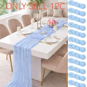 1/6/10pcs Light Blue Pleated Table Runner, Folding Tablecloth, Festive Birthday Decor Wedding Decor Holiday Home Decor Party Room Table Decoration Table Cloth, Table Flag, Solid Color Table Cover, Birthday Decor Wedding Decor, 2026 New Year Decor, Party