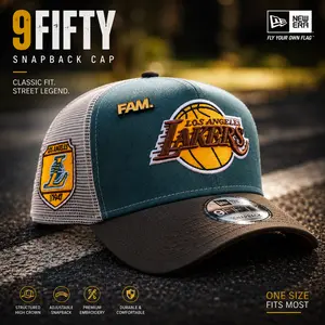 New Era Los Angeles Lakers 9FORTY Trucker Hat, NBA Basketball Cap, Adjustable Mesh Back Curved Brim, Lakers Fan Gift