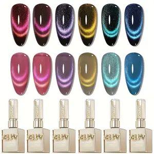 XEIJAYI Photo Frame Bottle Dopamine Cat Eye Gel — 6-Color Ultra-Bright Dopamine Series Nail Gel Set for Spring/Summer Fashion Manicure, Sparkling Glossy Salon Art, Dazzling Cat Eye for DIY Nail Art Design