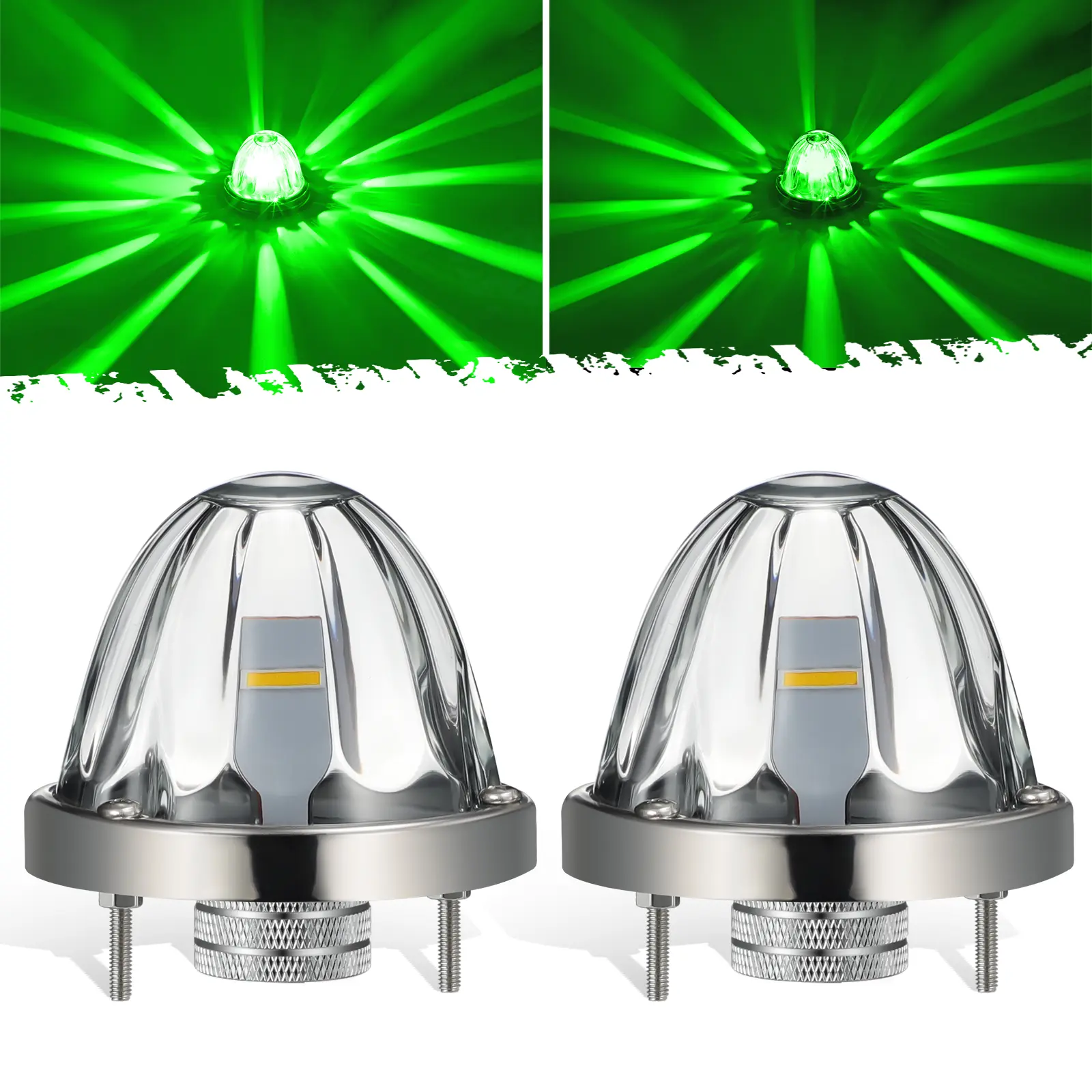 Partsam 2Pcs Glass Watermelon Lights Clear Lens Green LED Side Marker Turn Signal Lights for Kenworth Peterbilt Freightliner Trucks