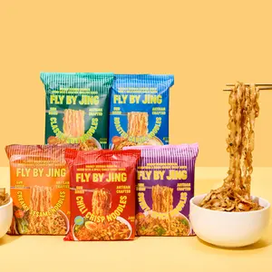 Fly By Jing Chili Crisp Instant Noodles with Spicy Tangy Chili Crisp Sauce – Non-Fried, Vegan, 12g Protein (6-Pack)
