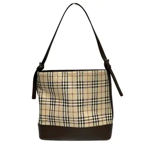 Pre-owned BURBERRY Nylon Shoulder Bags Nova Check Canvas Leather Shoulder Bag