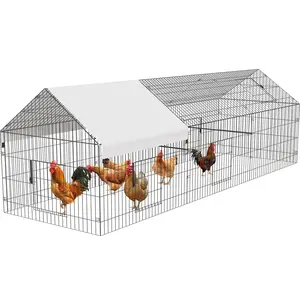 Heavy-Duty Walk-In Metal Chicken Coop 130"×40"×40" | Weatherproof Cover & Portable Design | Multi-Animal Enclosure for Chickens, Ducks, Rabbits | Reinforced Outdoor Poultry Cage with Exercise Run