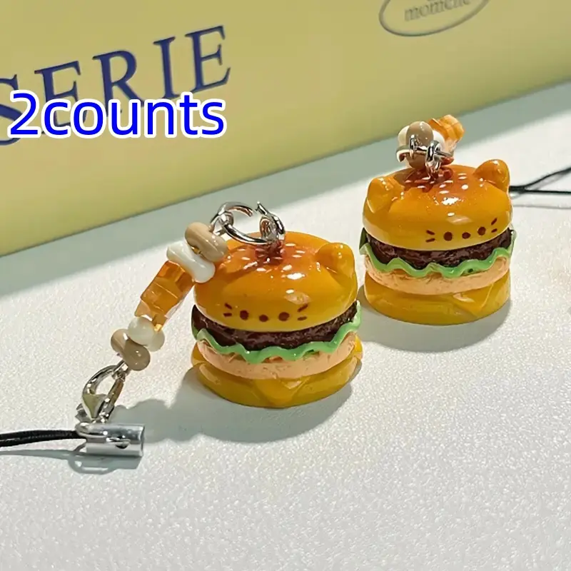 Cute Cartoon Cat Dog Burger Pendant Keychain, 3D Food Toy Charm for Phone Strap, Student Accessory, Adorable Animal Design, Trendy Cute Keychain, Key Charms, Keychain Accessories, Animals Keychain Decor, Gift Keychain