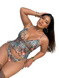【Plus Size】 Two-Piece Set Plus Size All Over Print Leopard Print Bikini Set, Casual Fashion Chic Beachwear Swimsuit for Beach Holiday Vacation, Women's Swimwear for All Seasons