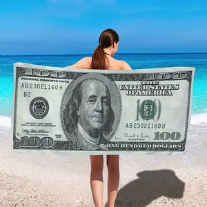 1 Pc Super Absorbent Microfiber Beach Towel With 100 Dollar Bill Print - Lightweight And Quick Drying For Swimming, Camping, And Outdoor Activities