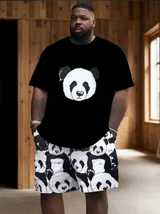 Men's 3D Panda Print Casual Short Sleeve Set, T-Shirt with Panda Design, Comfortable Sportswear for All Seasons
