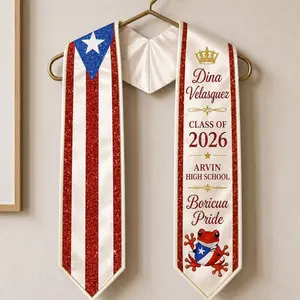 Custom Stole- Puerto Rico Flag Graduation Stole Personalized, Boricua Class of 2026 Sash, Flor de Maga Floral Stole, Custom Grad Gift