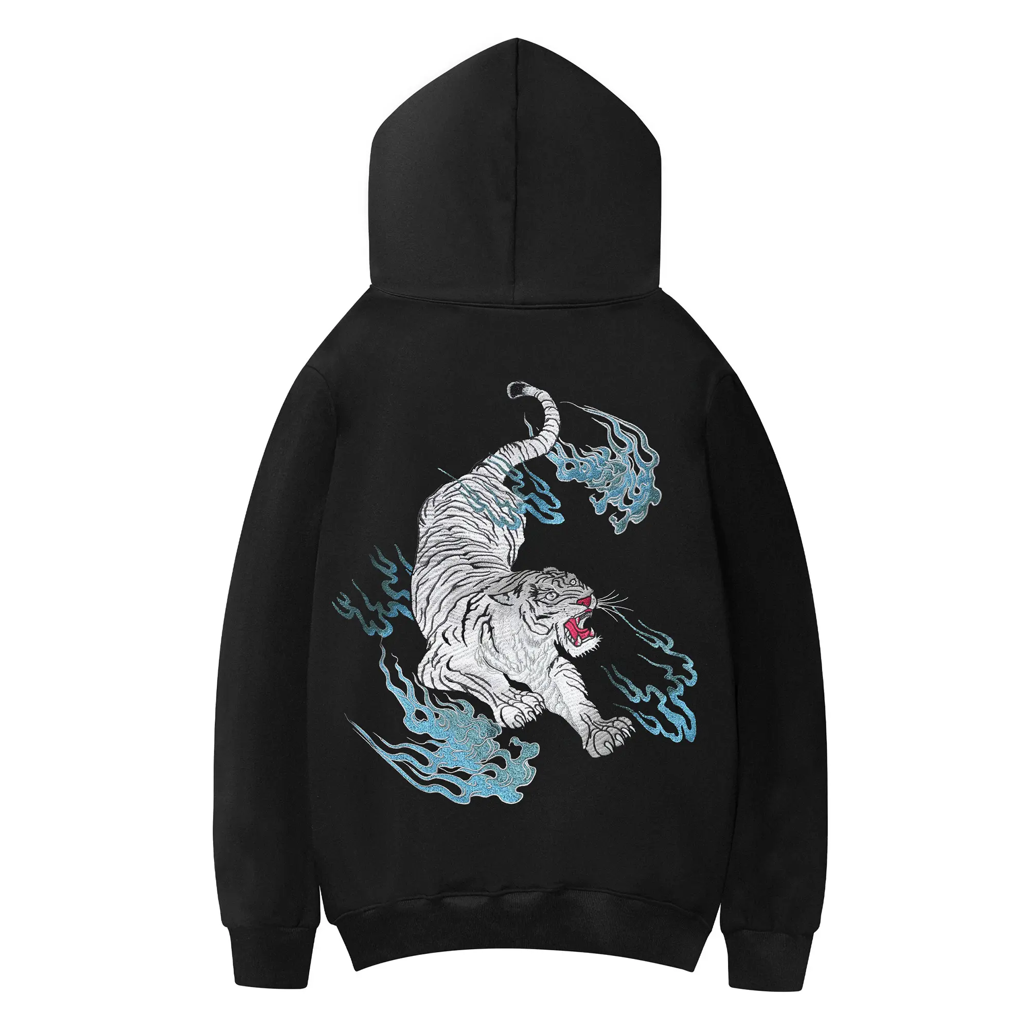 Niepce Japanese Streetwear Embroidered Flaming White Tiger Hoodie