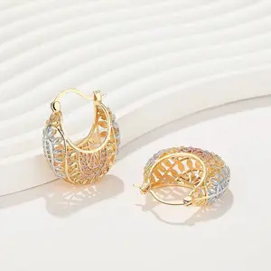 18K Laminated Gold Hoop Earrings - Elegant Round Design with Snap Closure & Multicolor Finish for Everyday Fashion