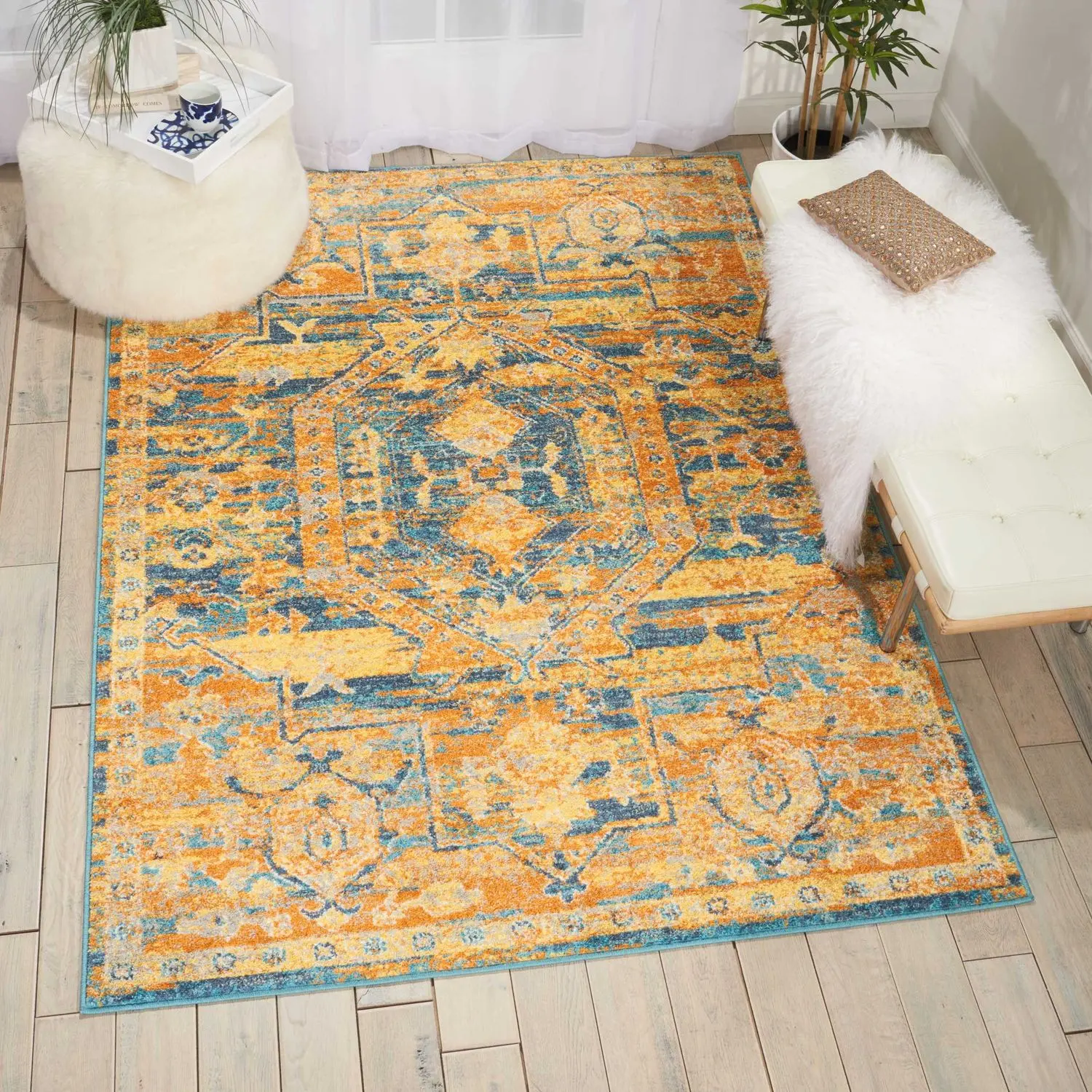 Nourison Passion Teal/Sun Area Rug PSN07 3'9"X5'9"