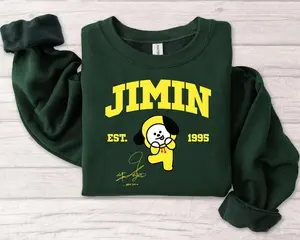 Women's Soft Cotton Casual Round Neck Pullover Jimin Est.1995 Crewneck Sweatshirt, BT21 Chibi Cute KPOP 2026 World Tour Concert Merch, Fan Gift