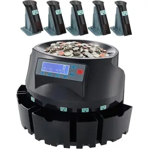VEVOR USD Coin Counter Coin Sorters with LCD Display, Coin Sorter Machine for USD Coin 1 5 10 25 1, Sorts up to 300 Coins/min, Change Counter Holds 2000 Coins Included 5 Coin Bins 5 Tubes