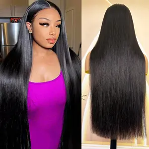 Hersmile Raw Vietnamese Hair Wigs 100% HD lace Straight Lace Frontal Wigs Human Hair 200% Density Super Double Drawn 13X4 Lace Pre Plucked Bleached Knots Lace Frontal Wigs Straight Human Hair