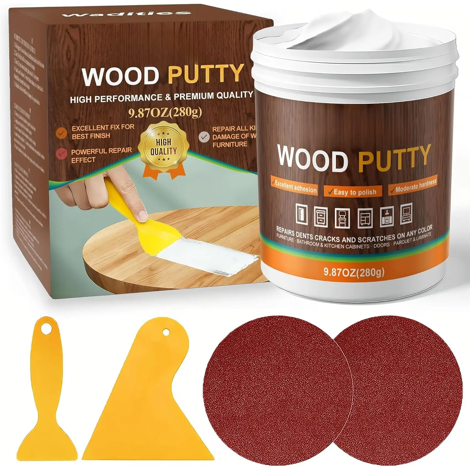 White Wood Filler, White Wood Putty, Paintable Stainable Wood Repair Putty, 9.87 Ounce Wood Furniture Repair kit, Quickly Repair Wood Cracks and Holes on Wooden Floor Furniture (White)