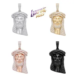 ②LUXFINE MOIS Iced Out Moissanite Jesus Piece Pendant, 14K Gold/Rose Gold/White Gold/Black Plated Metal Full Paved Hip Hop Necklace Pendant, Pass Diamond Tester for Men Women