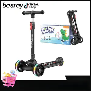 Besrey Kids Scooter Toddler Toy Folding Scooter with Adjustable Height Handlebar Flashing Wheel Lights Shock Absorption Tilt Steering Balance Training for Boys Girls 3-12 Year Old