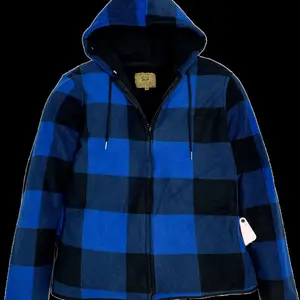 Angela BeBe Men's Thicken Sherpa Lined Checkered Flannel Hoodie Shirt Jacket
