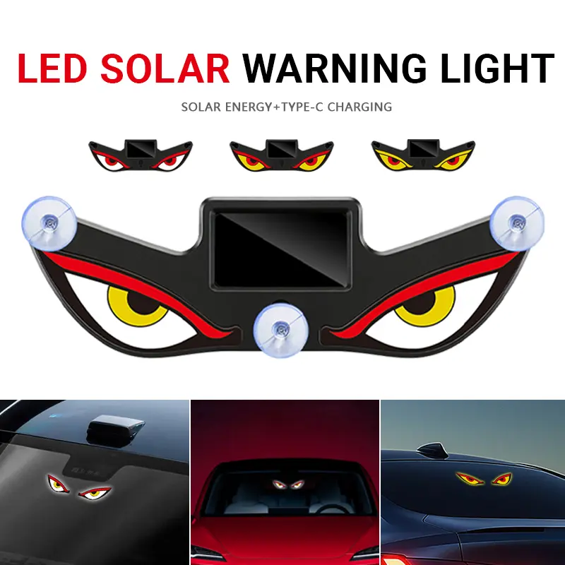 Solar LED Devil Eye Light, Car Triangle Window Neon Lamp with Scrolling Message Display & USB Ambient Decor Light Car Led Lights Car Interior Lighting