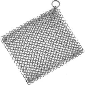 Scrubber For Cast Iron,Griddles,BBQ Grills,Pot Cookware 316 Stainless Steel Skillet Cleaner 8"x6" Chainmail Scrubber Scraper Chain Mail Link Scrub