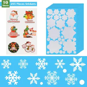 285 pcs Christmas Decoration Snowflake Window Clings Glueless PVC Wall Stickers for Windows Glasses, 10 Sheets Ornaments