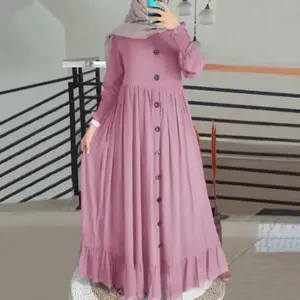Women's Maxi Abaya Dress Long Sleeve Button Front Flowy Ruffled Hem Modest Fashion US Trendy Islamic Clothing Elegant Timeless Chic Hijab Friendly Covered Dress Daily Wear