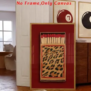 Vintage Leopard Pattern Matchbox Wall Art, Unframed Art Print, Canvas Wall Art, Matchbox Wall Decor, Artistic Wall Art for Home Living Room Bedroom Bar Coffee Shop, Ornaments