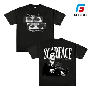 Scarface Graphic Tee For Men Stylish Black Short Sleeve Crew Neck Summer T-Shirt Vintage Gangster Style Graphic Tee For Men Stylish Black Short Sleeve Crew Neck Summer T-Shirt 100%25 Cotton Movie Inspired Streetwear Top