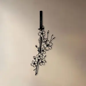 Samurai Sword & Flower Pattern Wall Art, Modern Metal Wall Decor, Wall Hanging Decor for Home Living Room Bedroom Office, Ornaments, Modern Home Decoration