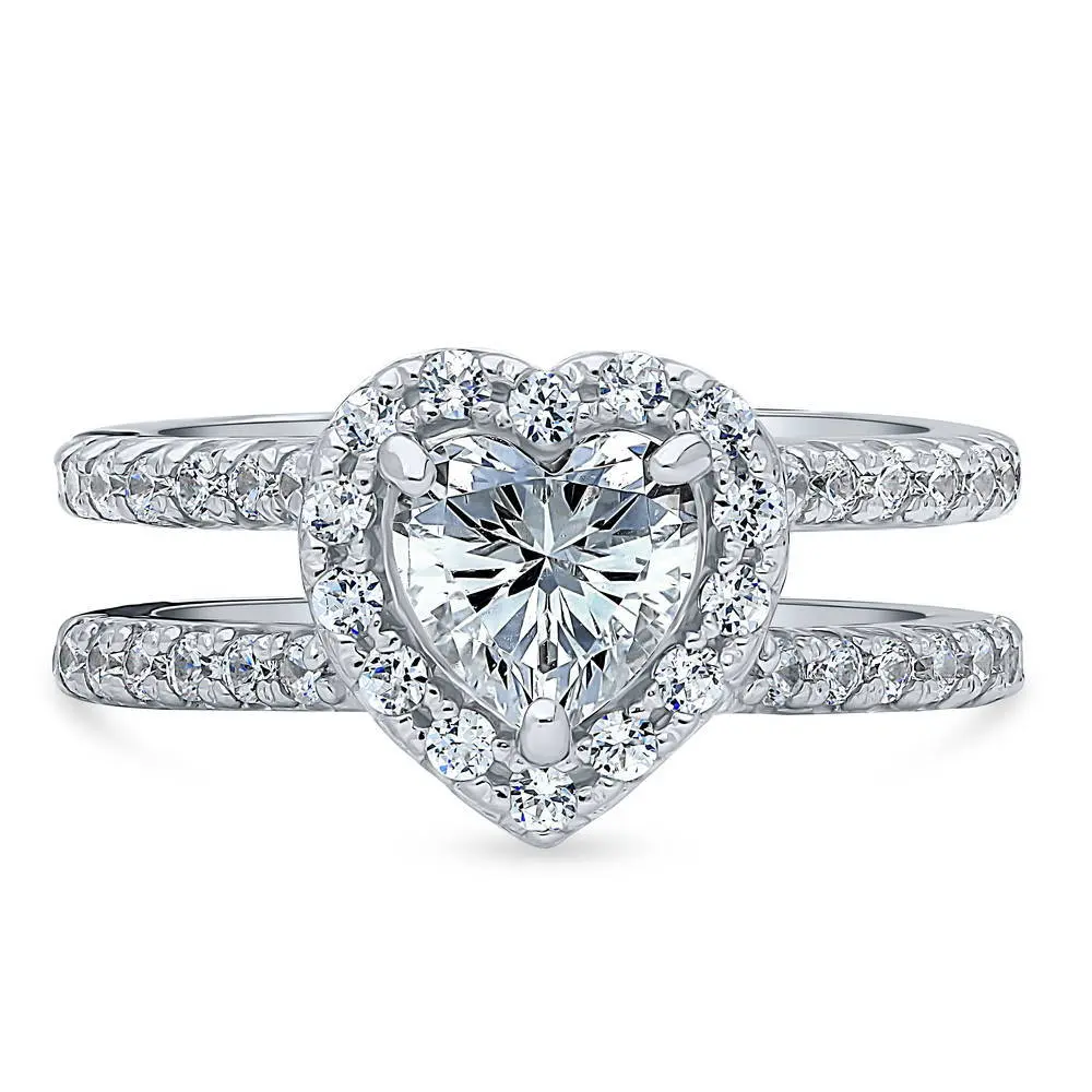 BERRICLE Sterling Silver Halo Heart Wedding Engagement Rings Statement Insert Ring Enhancer for Women, Heart Shaped Cubic Zirconia CZ