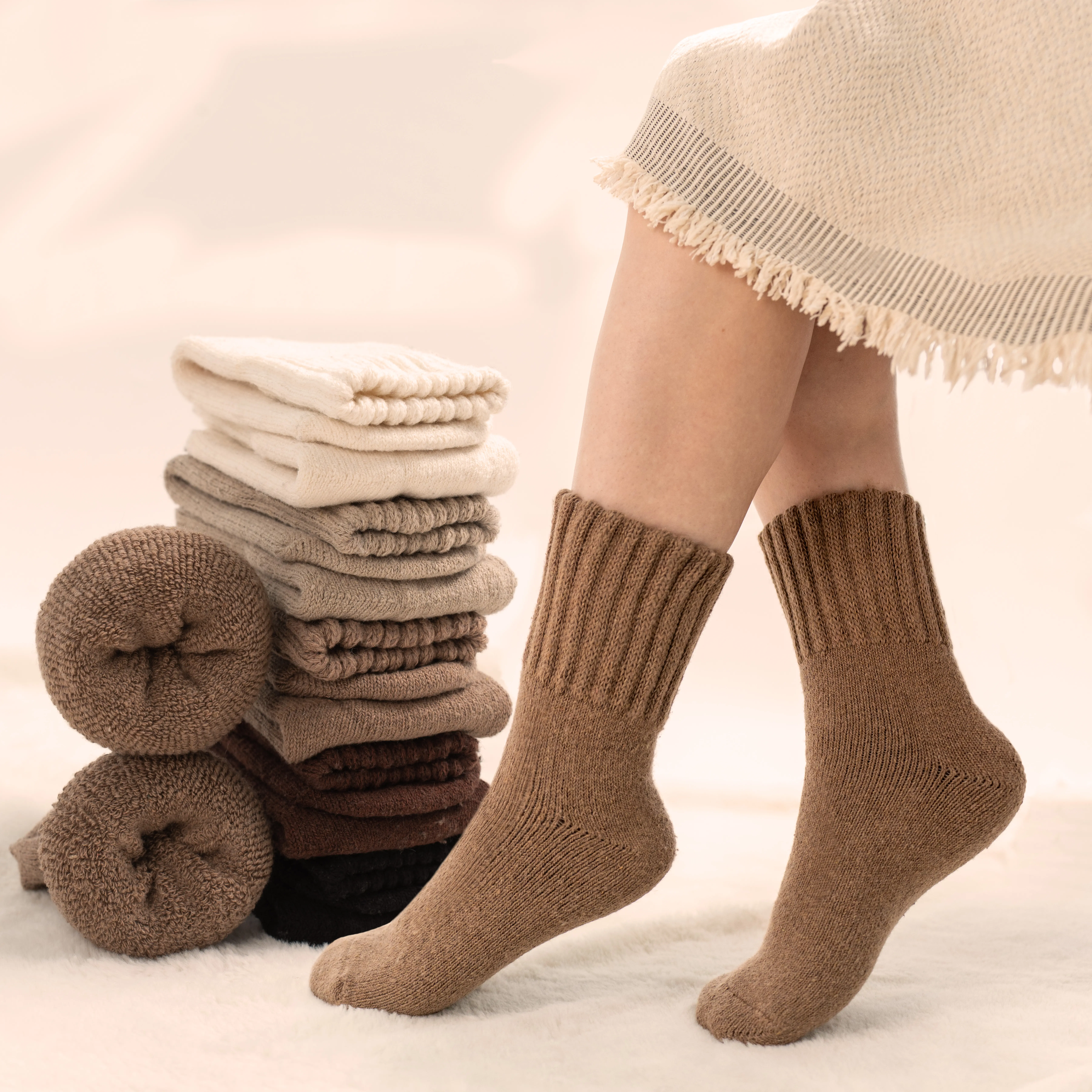 BomKinta Women's Warm Socks,Minimalist Solid Plain Above Ankle Mid-Calf Knit Socks - Breathable Comfy, Casual Stylish, Soft for Fall Winter Everyday Wear (Multiple Pairs)