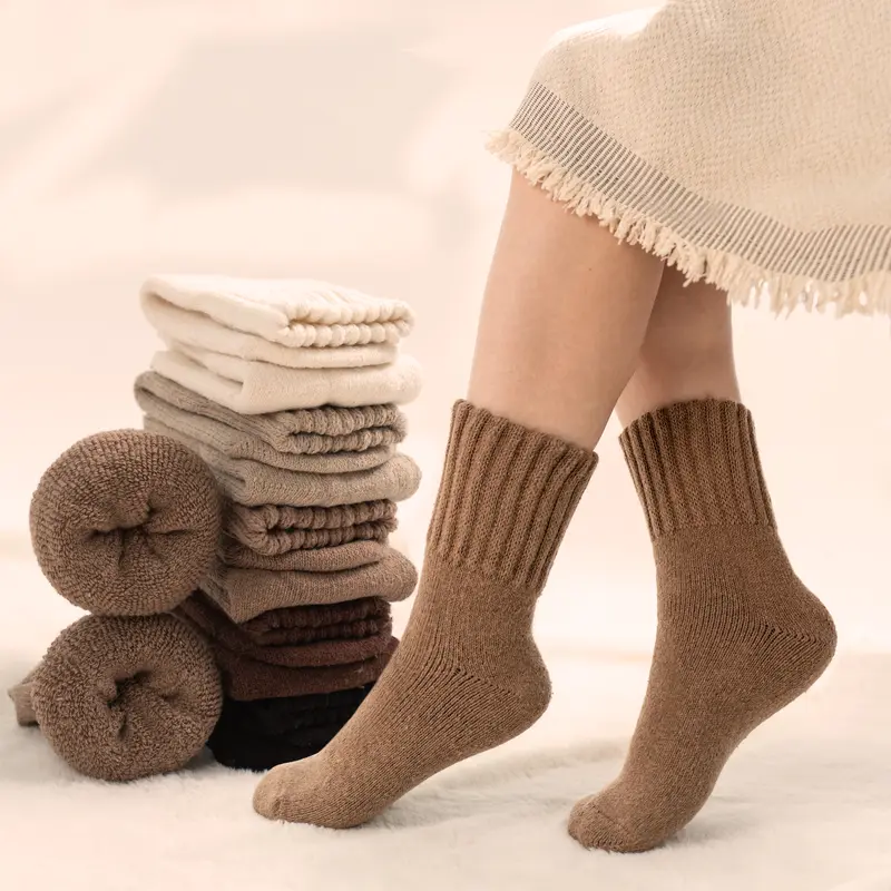 BomKinta Women's 5-Pair Soft High-Stretch Mid-Calf Socks - Breathable Comfy, Casual Stylish, Cozy Polyester Knit Socks for Fall-Winter Everyday Wear with Modest Romantic Glam Vibe