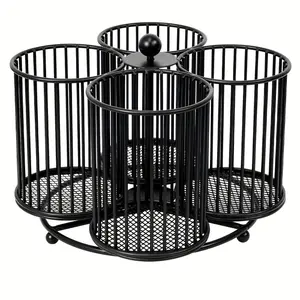 1 pc 360 degree rotating kitchen utensil storage box with four compartment utensil rack, countertop storage rack, suitable for shovels, knives, spoons, and forks, perfect for parties