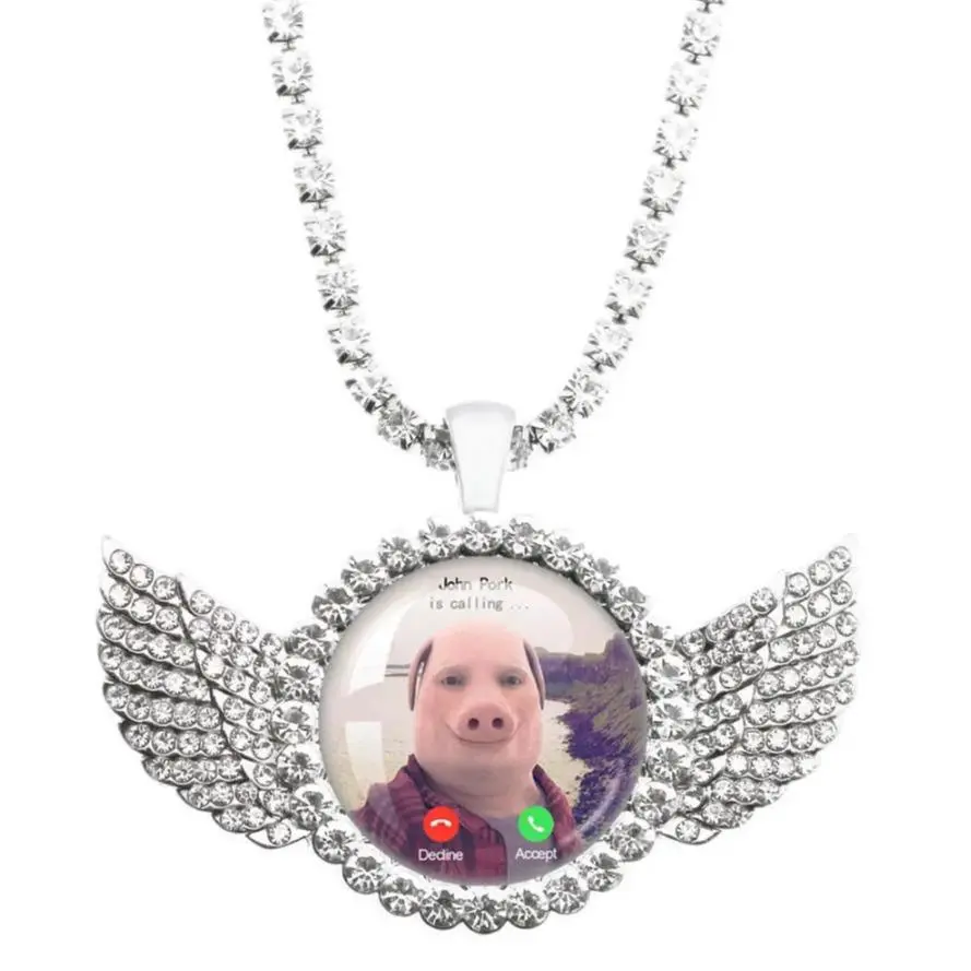 Funny John Pork Necklace, 14K Gold Plated Simulated Diamond Tennis Necklace,John Pork is calling Answer Call Phone Funny Pig Lover Graphics,Funny Pig Copy POP Funny Pig Pendant Necklace, Drippy & Bling-Bling Iced Out Chain