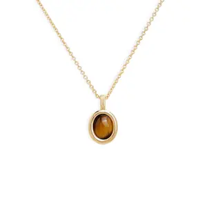 Jean Beau Gold Stone Pendant Necklace for Women, Chunky Oval Gemstone Dangle Necklaces Wedding Prom Fashion Jewelry Gift