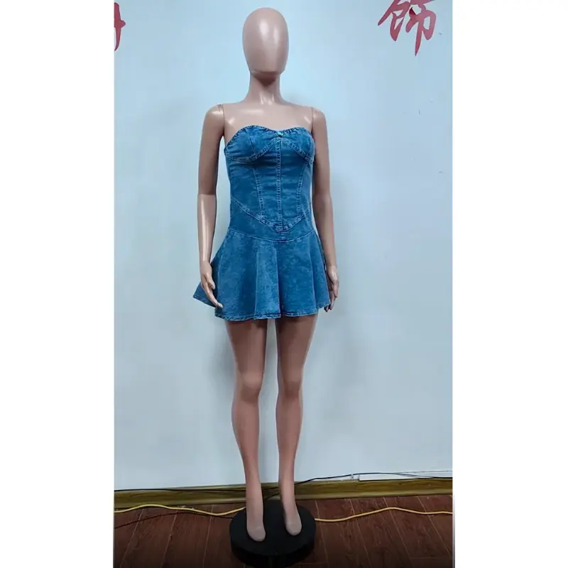 two-piece set woman Lovely Girl Jeans Mini Club Dress Sexy Lady Strapless Elegant Black Denim Skater Party Dress - TikTok Shop two-piece set woman Lovely Girl Jeans Mini Club Dress Sexy Lady Strapless Elegant Black Denim Skater Party Dress - TikTok Shop