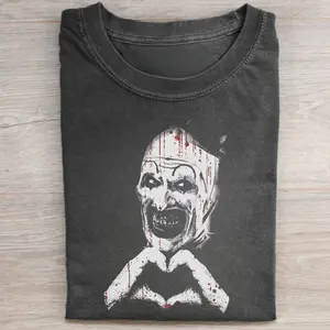 Vintage Art the Clown with Heart Hand Graphic Tee - Terrifier Movie Shirt - Horror Characters Tee - Iconic Villains From Horror Films - Damien Leone's Terrifier Movie - Halloween Shirt - Spooky Season - Trick or Treat - Fall Season - All Seasons