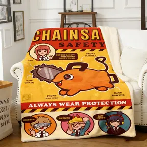 Pochita Cute Anime Blanket Ultra Soft Flannel Cozy Warm Skin Friendly Oversize Bedroom Couch Sofa Office Travel Winter Knee Throw Decor Decorative Throw Perfect Birthday Gift Christmas Gift for Chainsaw Man Fans Kids Teens Adults Kawaii Style
