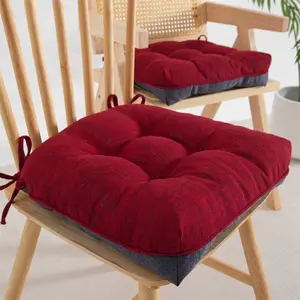 Red Kitchen Chair Cushion - Non-Slip Dining Seat Pad with Ties, Tufted Memory Foam Material, 4-Season Use, Perfect for Dining Room/Living Room Decor & Wooden/Rattan/Tatami Chairs