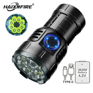 HaixnFire X61 High Bright 8*Led XPG High Power Palm Small Flashlight, Type-C USB Rechargeable Portable Clip Magnet Night Lighting Lamp, Backpack Pocket Torch Outdoor Hiking Home Work Car Repair Lamp【LED flashlight+26350 battery+box combination】