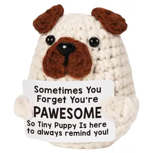 Father's Day Gifts, Crochet Puppy Design Knitting Toy, Handmade Crochet Figure, Cute Crochet Dog Doll with Encouragement Cards, Desktop Decoration for Home Office, Gift for Friend & Family, Stuffed Animal, Toys, Soft Stuffed Animals, Cuddly Doll Gift