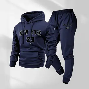 Men's New York 23 Printed Hoodie and Drawstring Sweatpants Set, Menswear, Casual Athletic Long Sleeve Hooded Jacket & Trousers for Fall & Winter, Men's Clothing for Daily Wear, Sportswear Indoor Outdoor, Tracksuit, Athleisure Summer Clothes